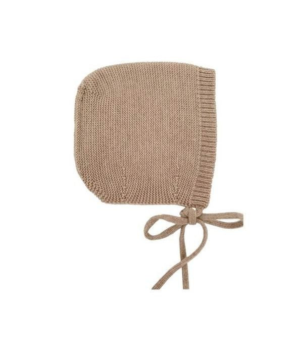 Hvid Merino Knit Baby Bonnet Sand