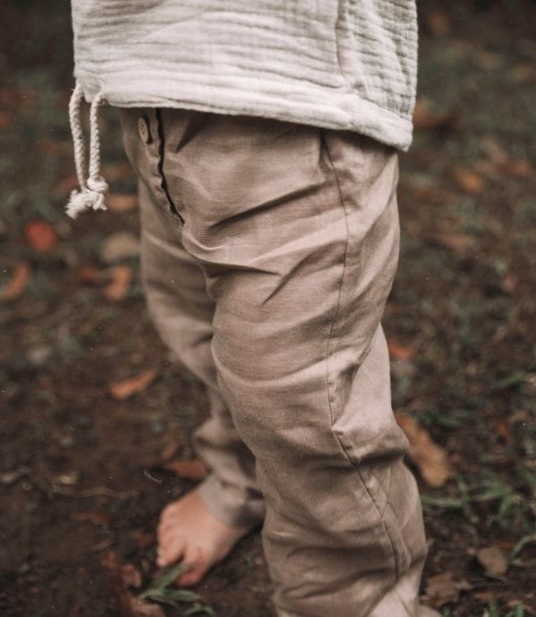 Natural Linen Kids Pants Cedar